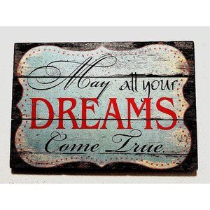DREAMS Wood Wall Sign Plaque 17.5 x 25" Vintage LOOK Distressed Wood Boho - New